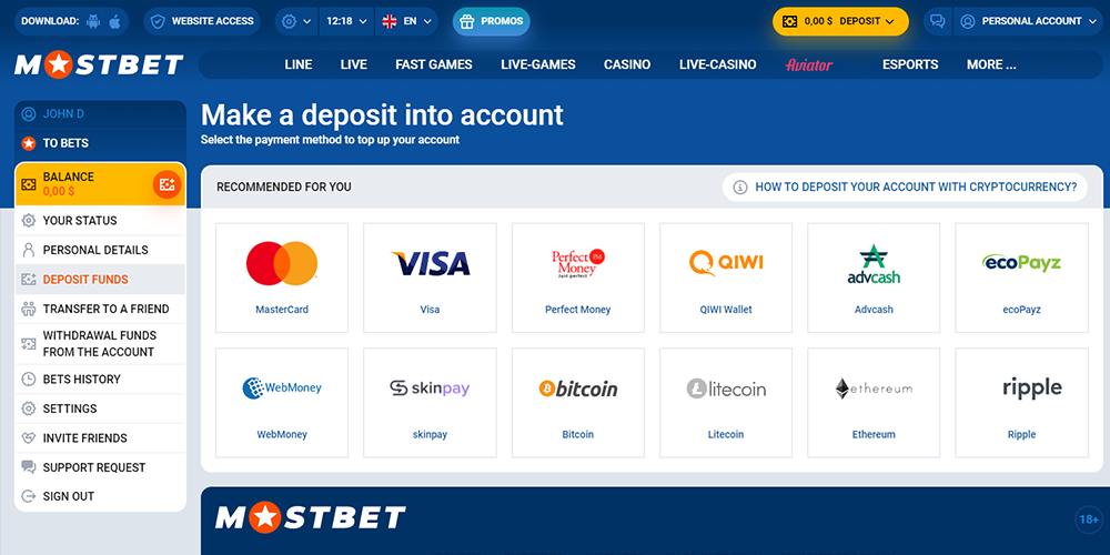 How to make a deposit into Mostbet account: instruction