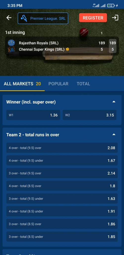 All sports markets for betting on sports in Mostbet App